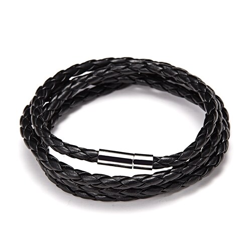 Rinhoo populære 5 omgange læderarmbånd smykker til mænd charme vintage sort punk armbånd & armring