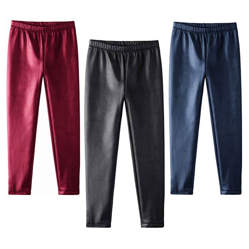 Pantalon en simili cuir pour fille, legging moulant en simili cuir, noir, printemps-automne