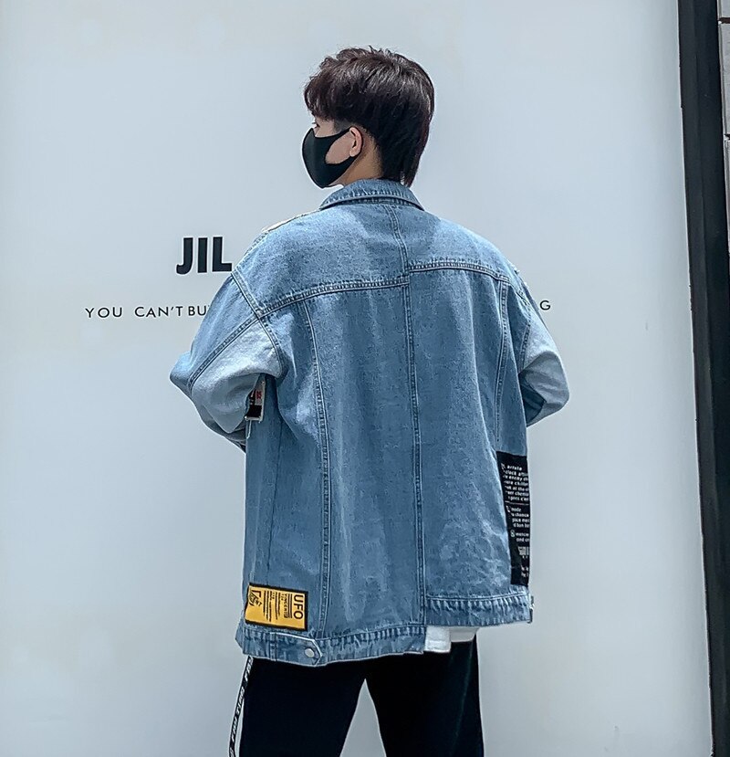 Harajuku Denim Coat Man Loose Hip Hop Single Breasted Lapel Denim Jacket Spring Autumn Couple Clothing