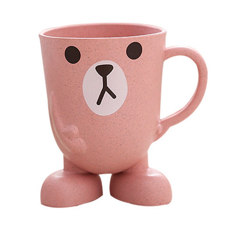 Wheat Straw Cartoon Animal Toothbrush Cup Bathroom Tumbler Mouthwash Travel Toothbrush Holder Cup Bathroom Accessories: Pink