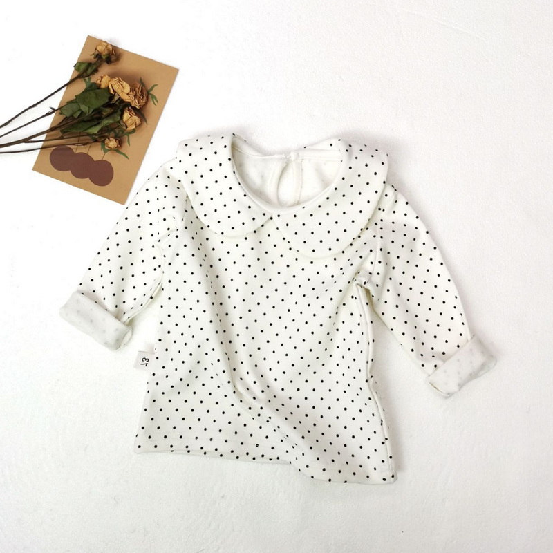 Herfst Kids Meisjes Shirts Turn-Down Kraag Bloemen Dot Effen Kleur Lange Mouwen Blouse Kinderen kleding E1900: dot / 80cm 1Y
