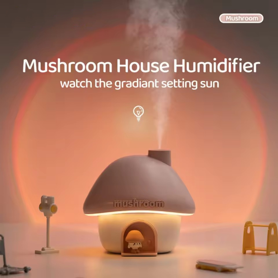 Humidificador de aire de dibujos animados, Mini difusores de Aroma de aceites esenciales de 300ml, iluminación colorida, humidificador ultrasónico para el hogar con forma de seta bonita