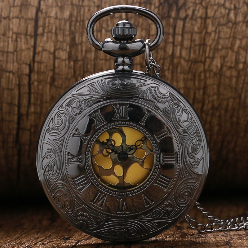 Zwart Grijs Roman Dial quartz Vintage Antieke Zakhorloge ketting horloges met ketting P413