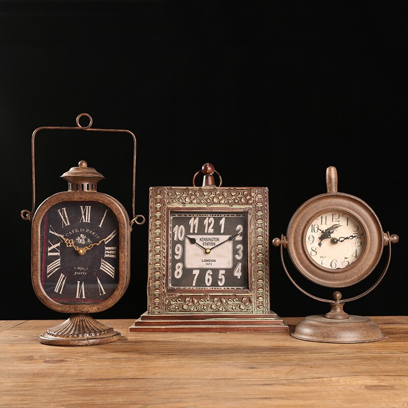 Retro Wrought Iron Desk Clock Home Desktop Distressed Pendulum Clocks Living Room Clocks and Clocks Home Furnishings