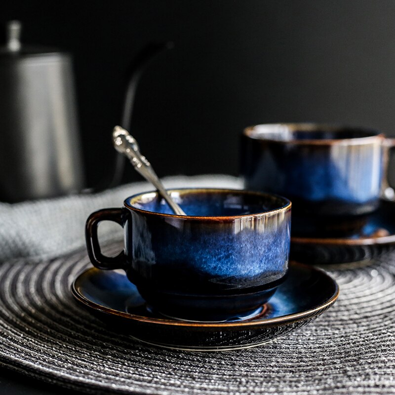 Europeisk Kaffekopp & Tebricka Set - Keramik - 2 Delar - Ugnändringsdesign - Miljövänlig