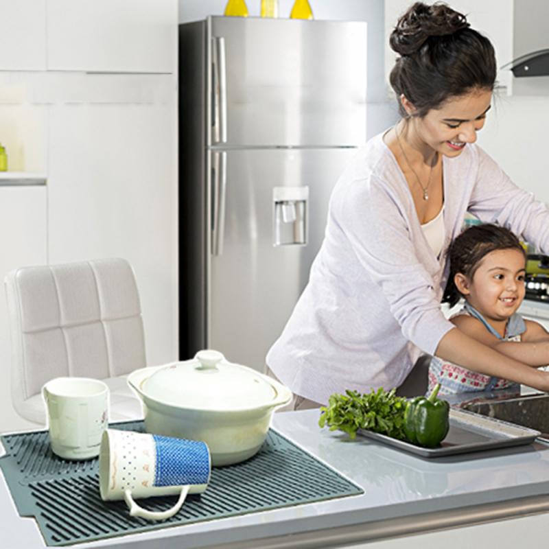 US-Silicone Dish Draining Mat Drainer Kitchen Pans Wash Up Tray Drying Board Mat