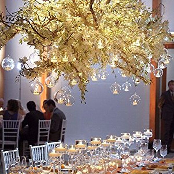Portavelas colgante de 80MM, candelabro de cristal para terrario, boda, candelabro
