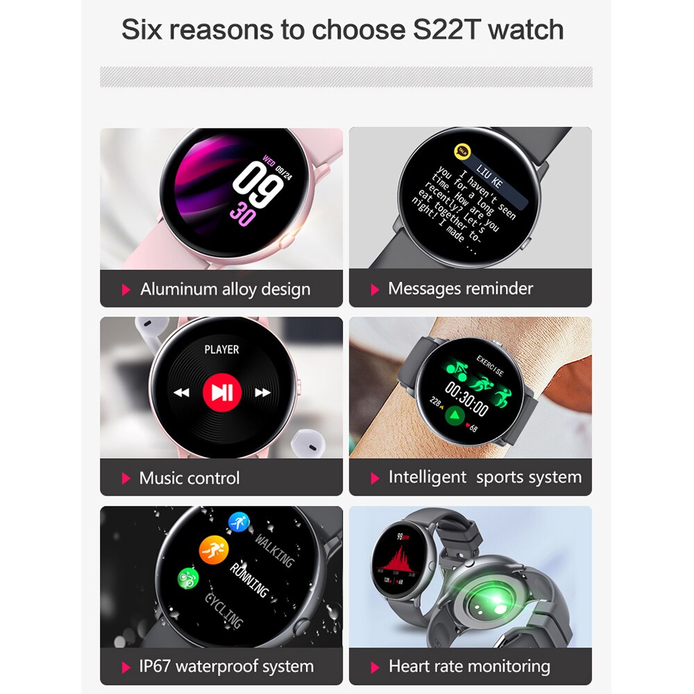LEMFO Smartwatch Women - 1.09" Screen - Body Temp & Heart Rate Monitor - For Android/iOS - Multi Language