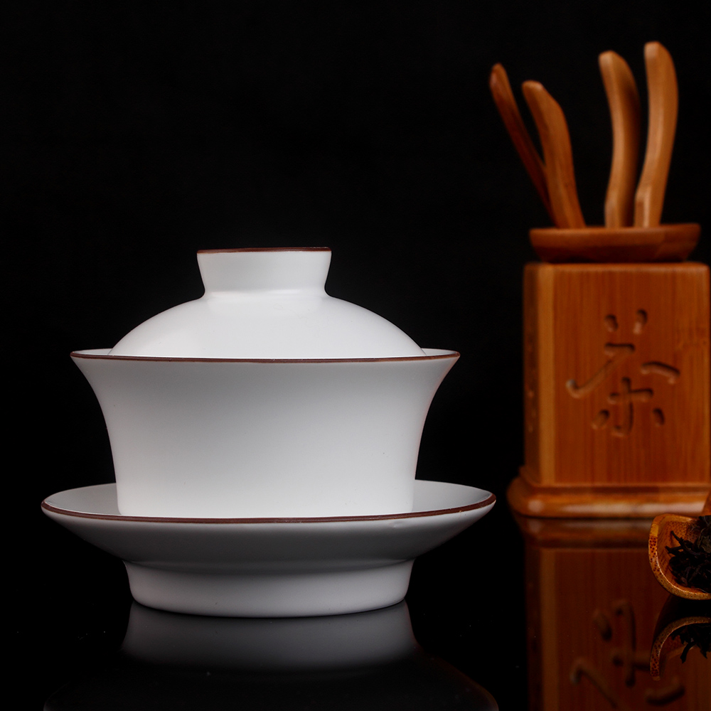 Jingdezhen ding ovn mat hvid bryn kant hvid keramik gaiwan gongfu te brygning tekop gaiwan 160ml keramisk terrin tre skål