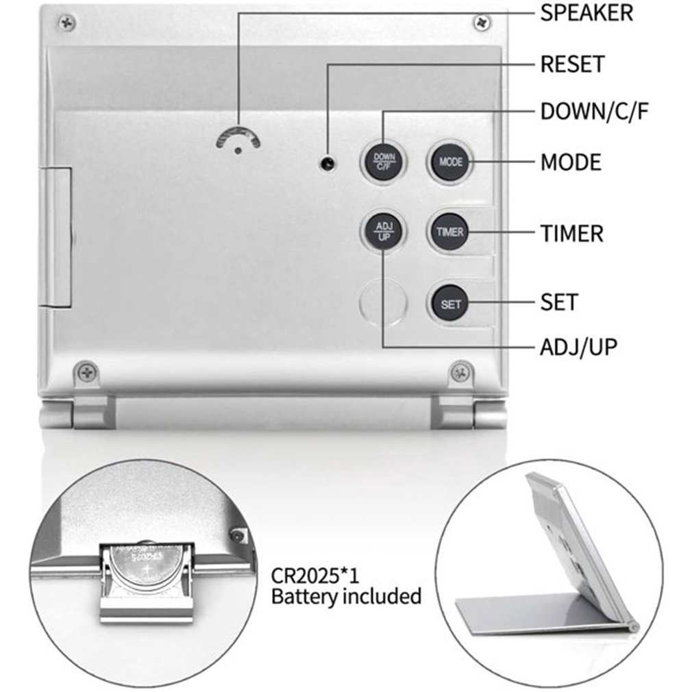 Digital Alarm Clock Foldable LCD Travel Clock With Calendar Temperature Snooze Large Display Desk Clock