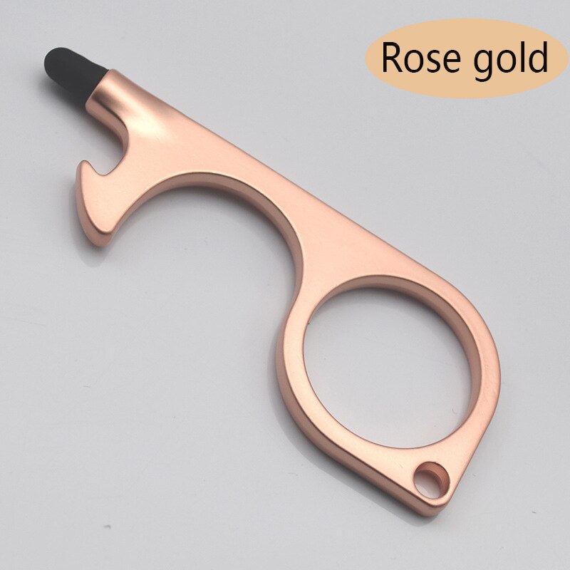 EDC-abridor de puerta sin tocar, botones de pantalla, herramientas de prensa, protección de seguridad, aislamiento sencillo, sacacorchos, llavero, accesorios para el hogar: Rose-gold