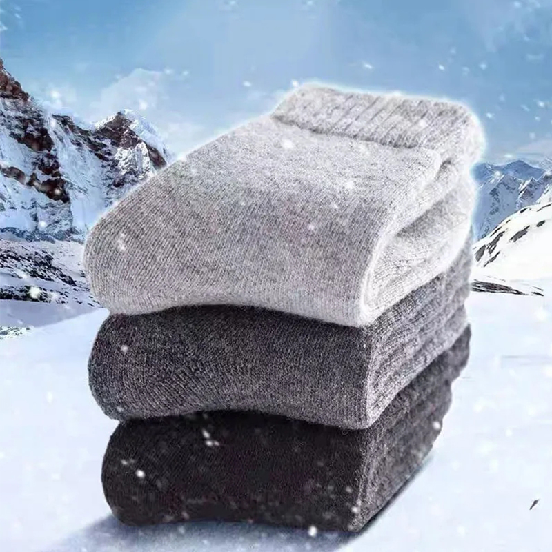 1 par de calcetines cálidos de invierno para mujer, calcetines de lana merina para hombre, súper gruesos, sólidos contra el frío, calcetines gruesos de felpa térmica para nieve