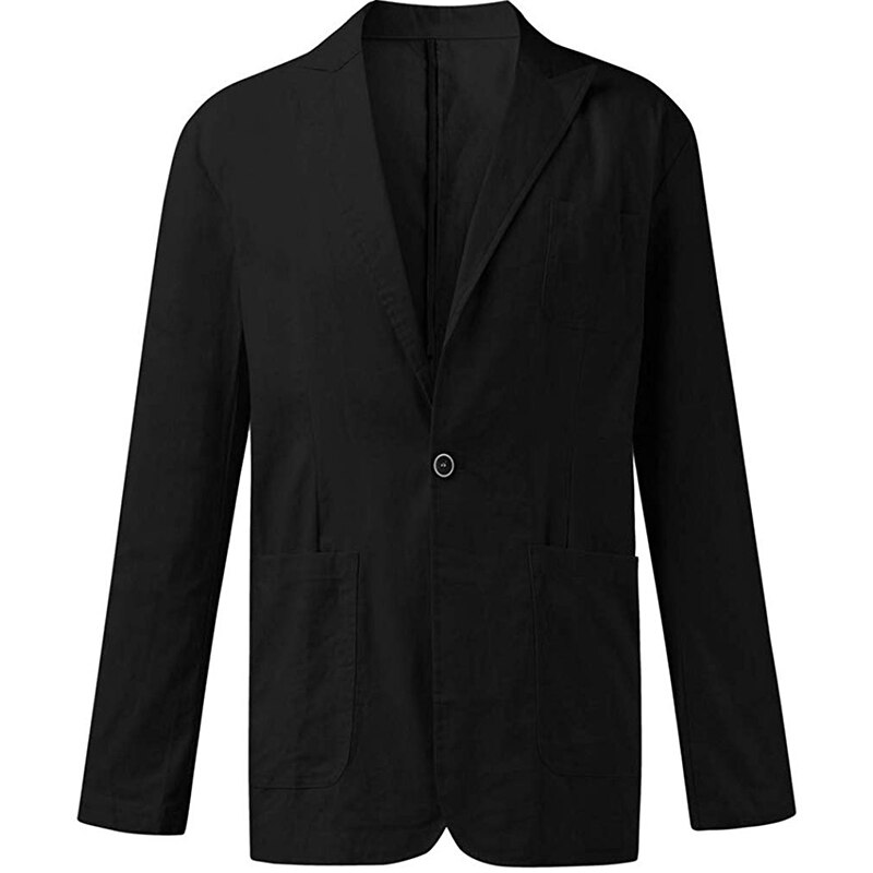 Jakkesæt til mænd business slim fit jakker frakker bryllup beskæftigelse social solid fest afslappet slank hør almindelig efterårstoppe: Sort / Xxxl