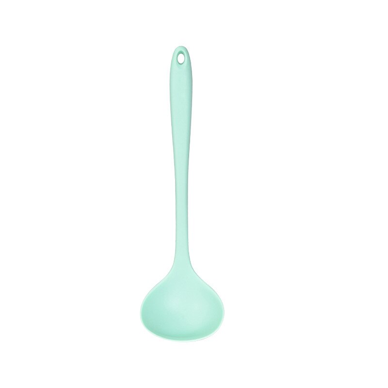 Silicone Kitchen Utensils Colander Spatula Non-stick Soup Spoon Cooking Tools Spatula Kitchenware Cooking Shovel Tableware: green-soup ladle