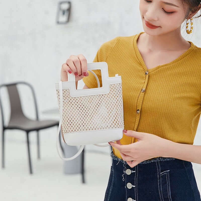 hohl Crossbody Schulter Kleine Tasche lässig gewebte Totes Frauen Eimer Handtasche Gelee praktisch Geldbörse