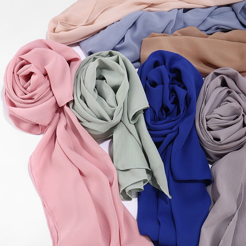 Chiffon tørklæde turban kvinder ensfarvet bobleplast print ensfarvet sjal turban naturlig rynke muslimsk tørklæde
