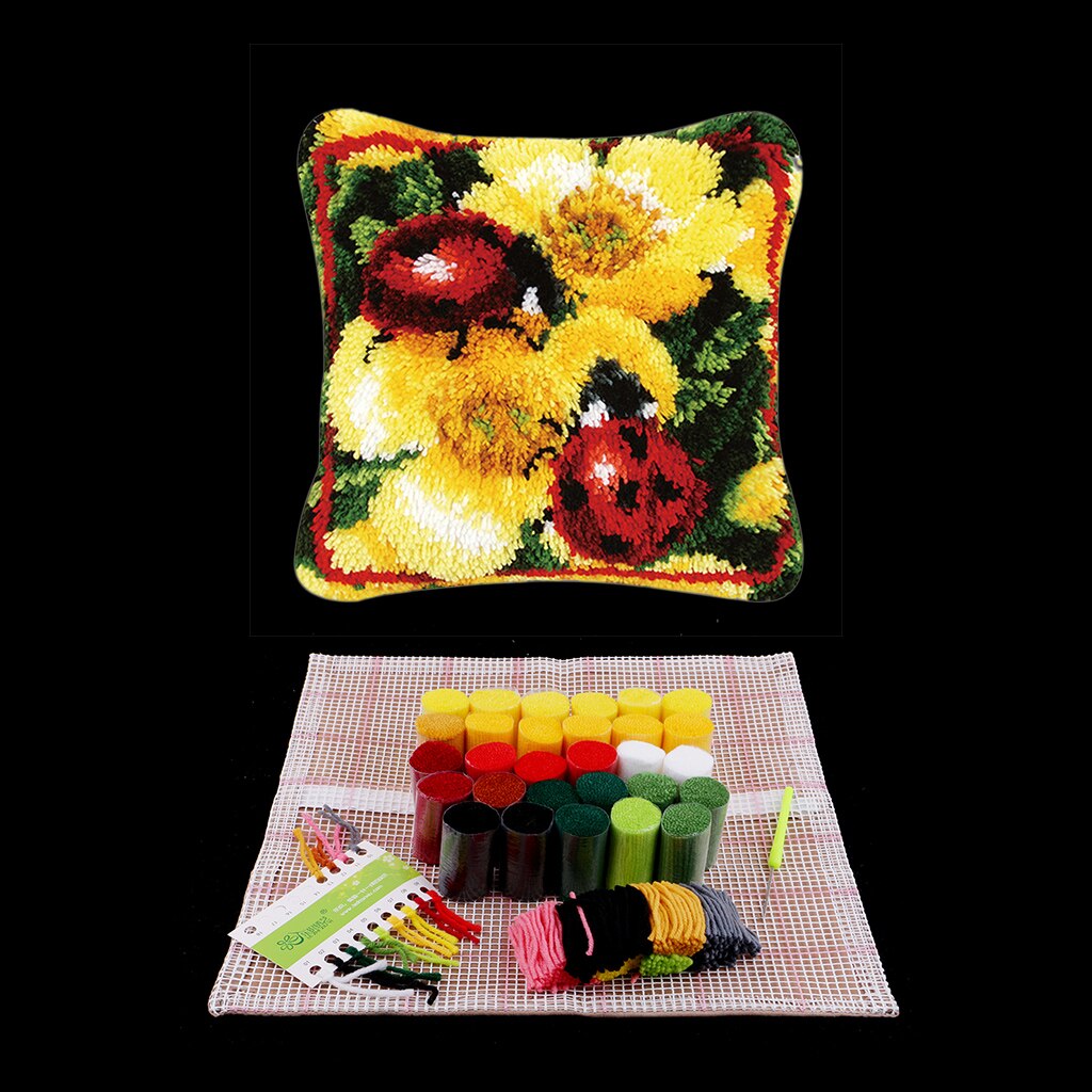Popular DIY Latch Hook Rug Kits Animal Pillow Case Making for Kids Beginners: Lady Beetles