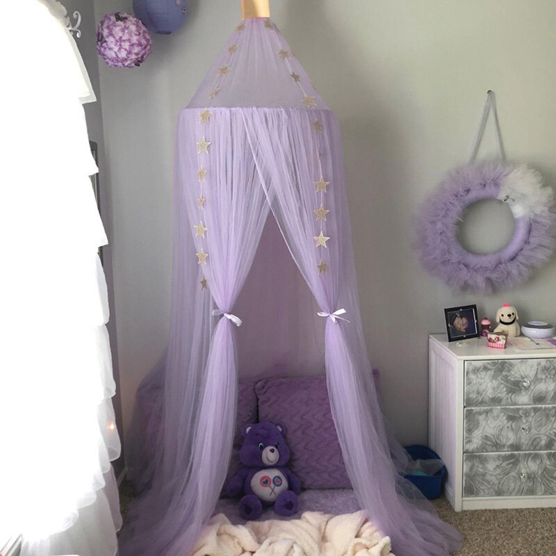 Børneseng myggenet hængende telt baldakin sengetæppe net gardiner baldakin børn kuppeltelt hjemindretning baby værelse dekoration: Lilla baldakin