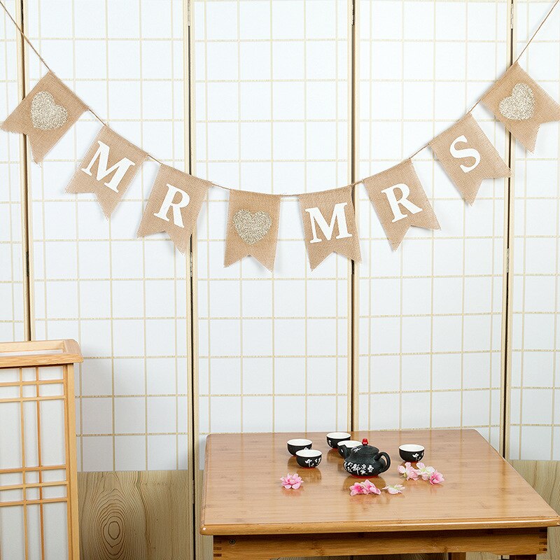 Beautiful Linen Wedding Decoration Just Married Decorations Marriage Decoration Rustic Wedding Streamer Banners Mr and Mrs: mr-mrs