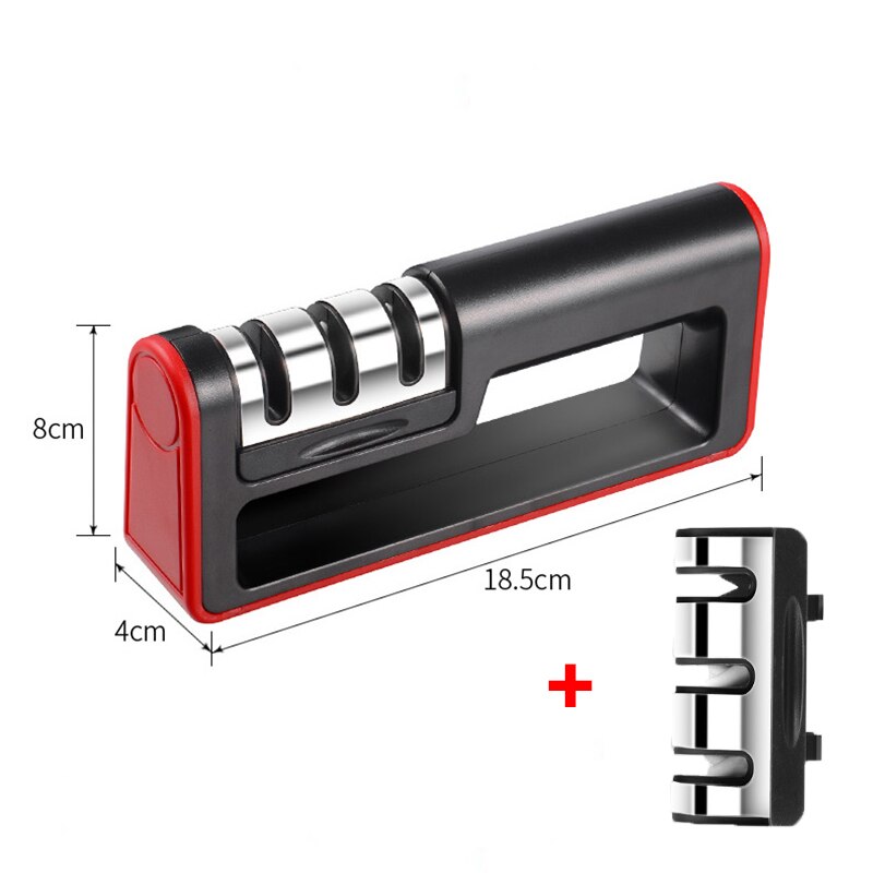 3 Fasen Messenslijper Messen Whetstone Tungsten Diamond Keramische Professionele Keuken Puntenslijper Quick Tool: red-grit
