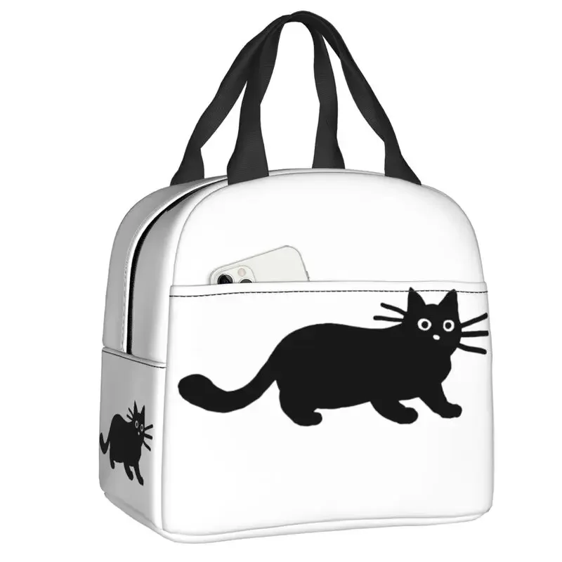 Aangepaste zwarte kat lunchtas dames warme koeler geïsoleerde lunchcontainer box voor student schoolwerk picknick voedsel draagtassen: Blauw