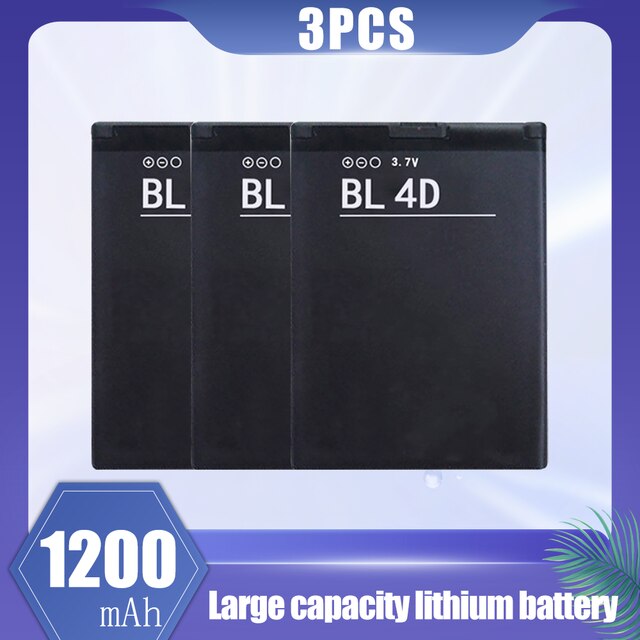BL-4D-batería de litio recargable BL 4D BL4D de 1200mAh para Nokia Mini, E7, E7-00, N5, N8, N8-00, E5, E6, E5-00, 702T, T7-00, 803, N803: 3PCS