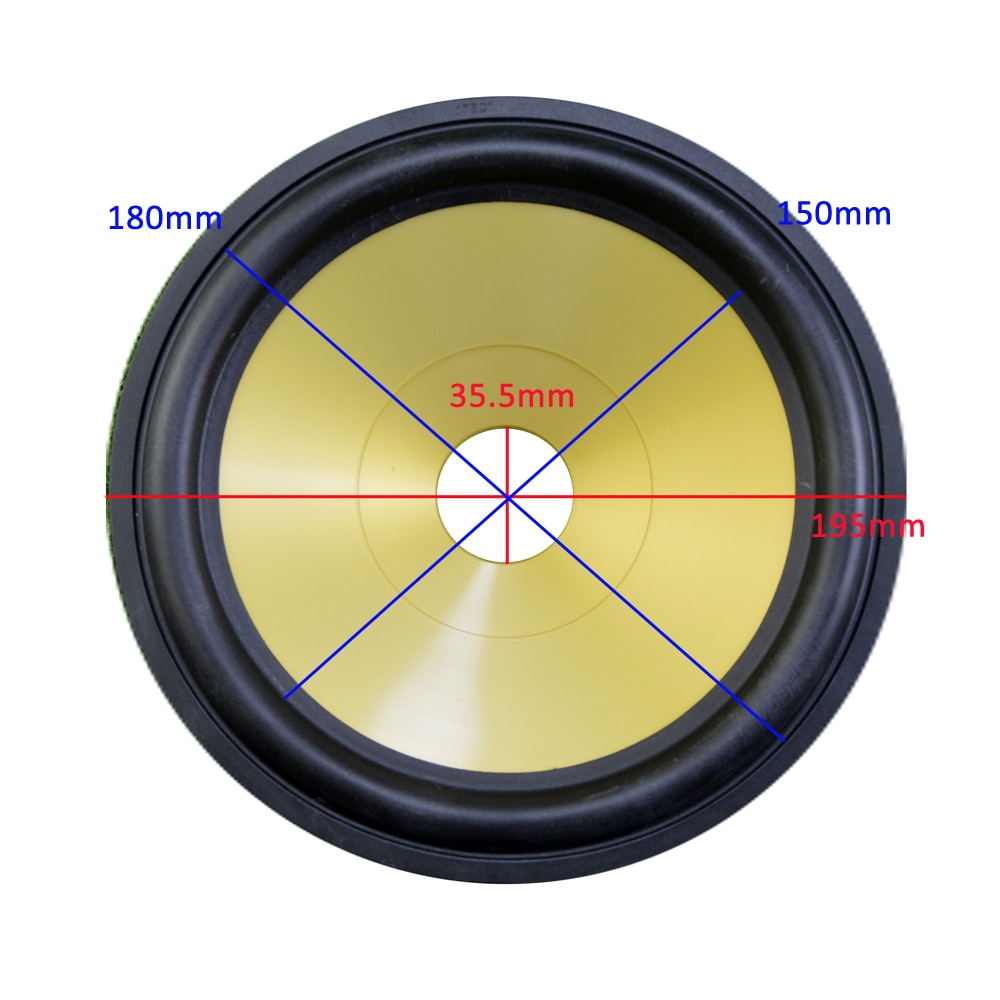 8 inch Loudspeaker Paper Cone (195mm*180mm*150mm*35.5mm) 45mm Height With PP Rubber Edge Speaker Yellow Woofer Paper Cone