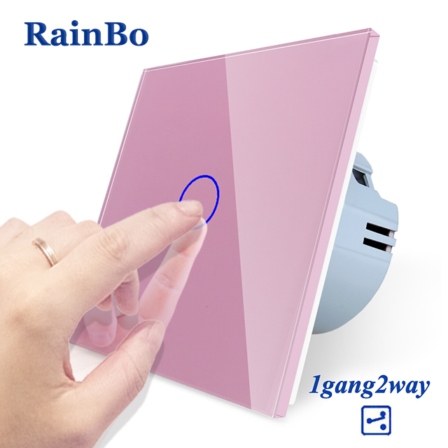 RainBo -Kristal Glas-Panel muur-schakelaar EU-Standaard 110 ~ 250V Touch-Schakelaar screen-Wall Light-Schakelaar 1gang-2way A1912CW/B: Pink