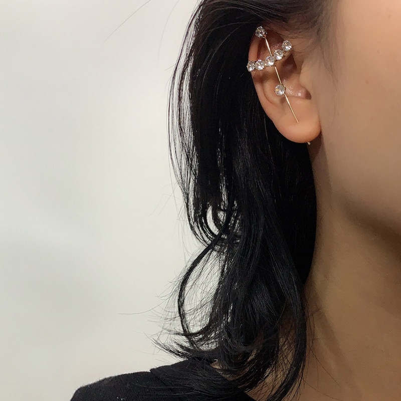 Aomu punk zirkonia strass metalen oorbel oorbellen voor vrouwen slash omringende oorschelp oorbellen op meerdere manieren te dragen