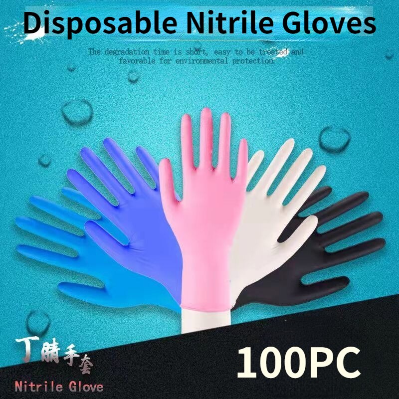 100Pc Wegwerp Nitril Handschoenen Allergie Gratis Bescherm Veiligheid Hand Handschoenen Voor Werk Keuken Afwassen Monteur Roze Blauwe Handschoenen