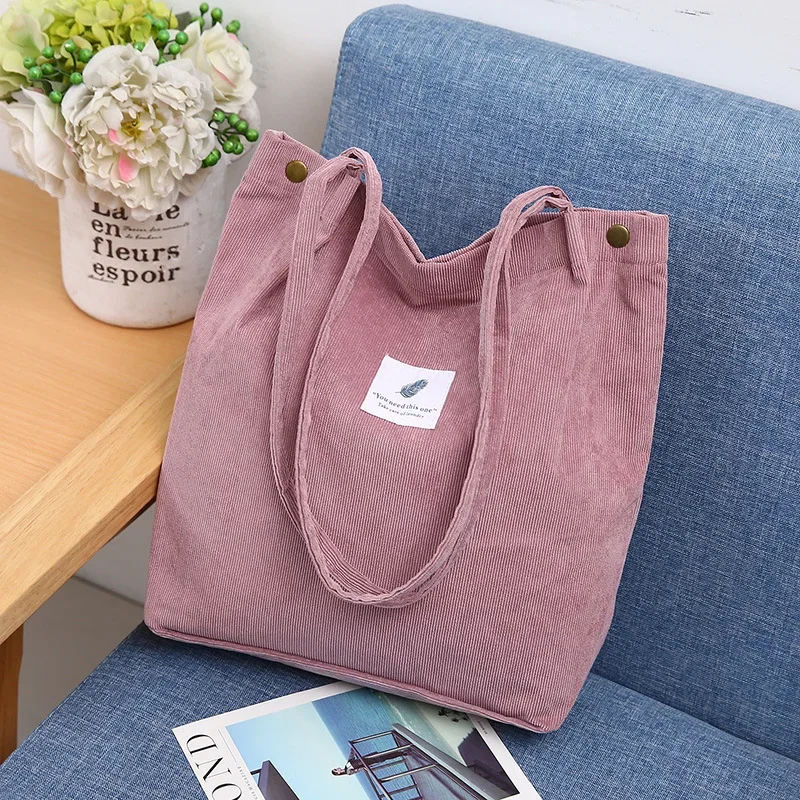 Bolsos de mano de pana de gran capacidad para mujer, bolsos simples a rayas para uso diario en viajes, bolsos de mano esponjosos, para mujeres y niñas