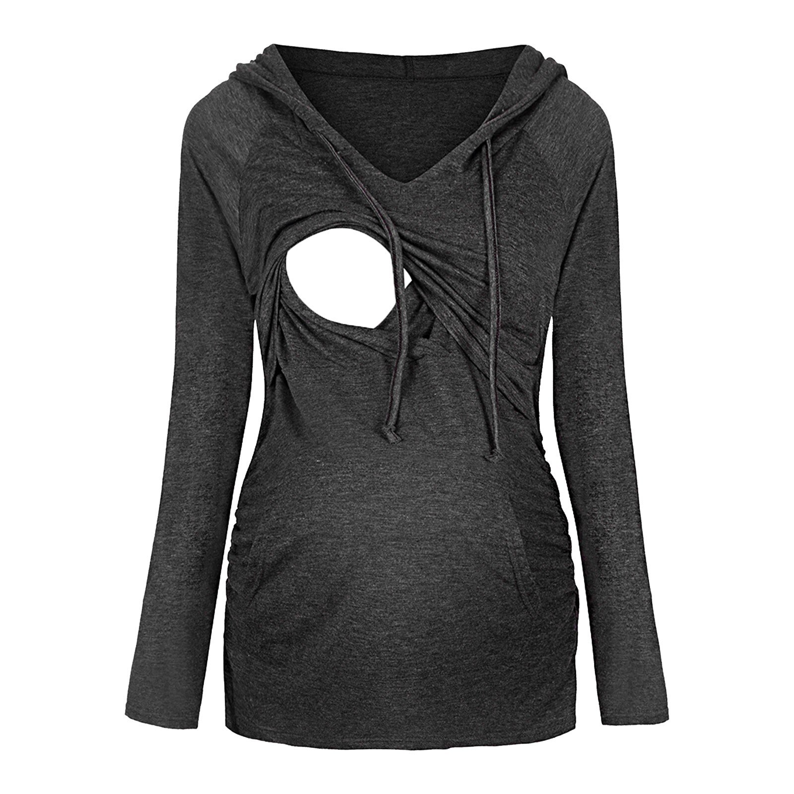 Plus Size Nursing Top Breastfeeding Casual Long Sleeve Women Winter Hoodie Sweatshirt for Feeding Maternity Pregnancy Clothes: Dark Gray / S