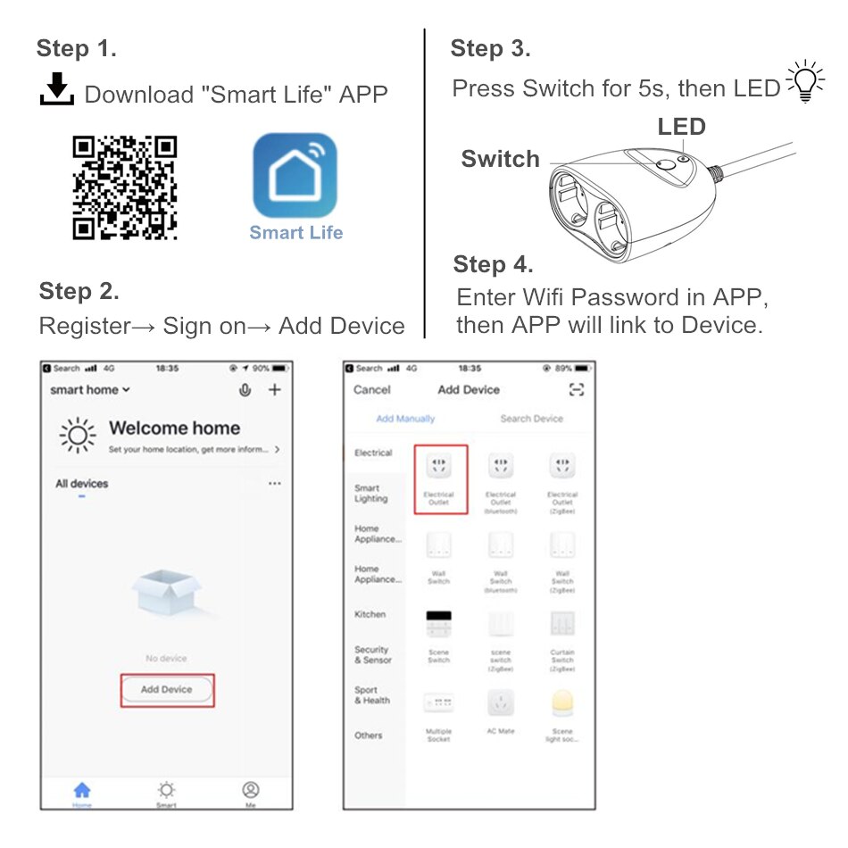 Wifi smart eu strømskinne 2 eu uttak plugg fjernkontroll med smart redningsuttak egnet til utendørs vanntett