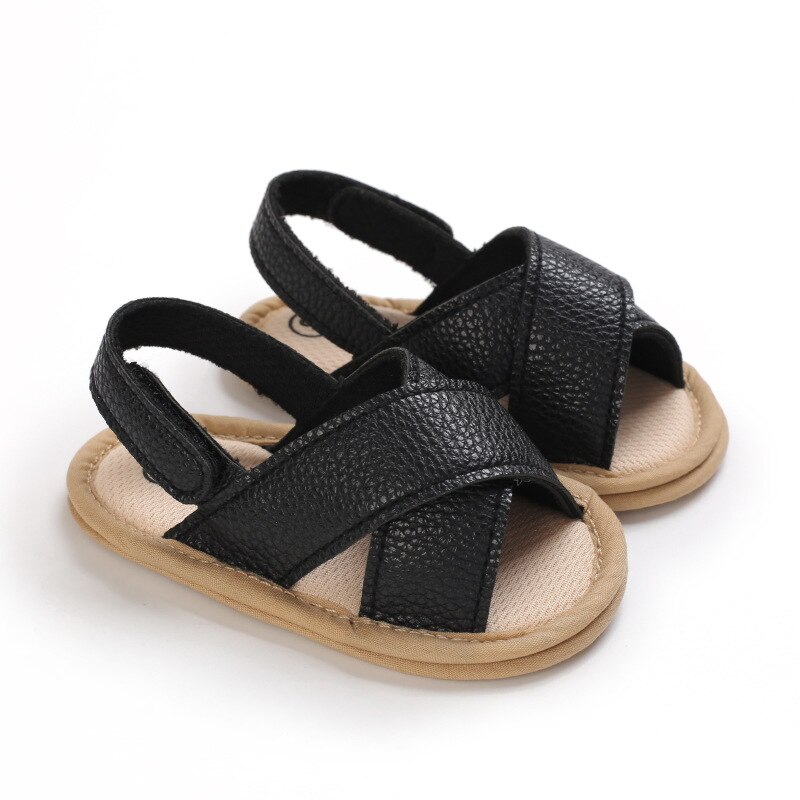 Roma-sandalen für babys (jungen und mädchen) mit kreuzmuster, weicher sohle, Ideal für sommer, Strand und freizeit, erste lauflernschuhe für babys ab 0-18 monaten: Schwarz / 0-6 monate