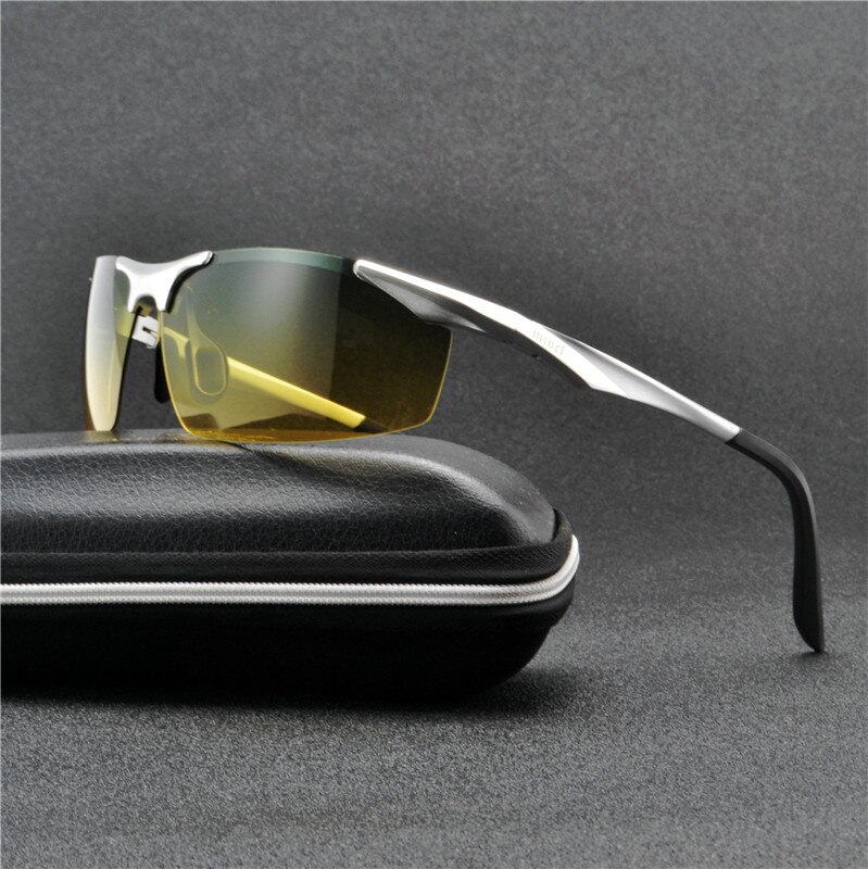 Polarisierte Sonnenbrille Männer Sonnenbrille Herren Gelbe Objektiv Nachtsicht Fahren Sonnenbrille UV400 Brillen NX: Silber- Grün Gelb