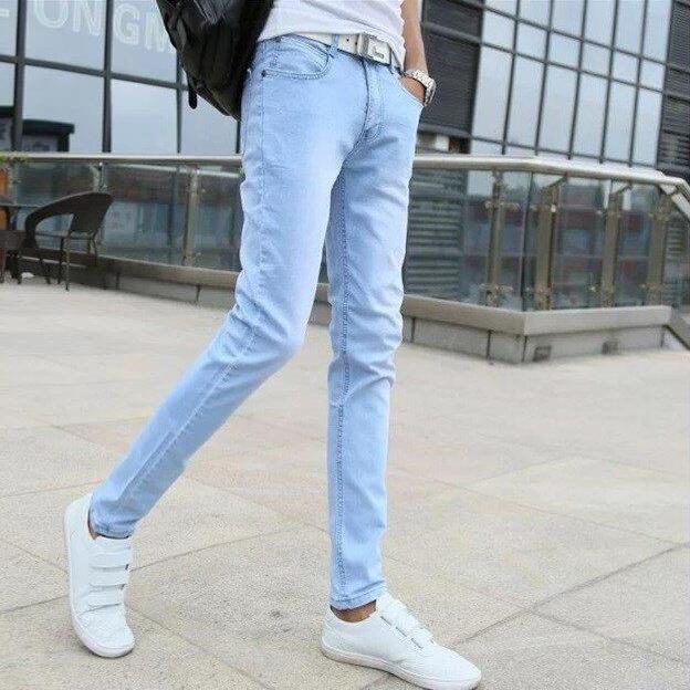 Skinny Jeans Men Blue Slim Fit Korean Style Leisure Chic Retro Solid Denim All-match Hip Hop Male Trousers
