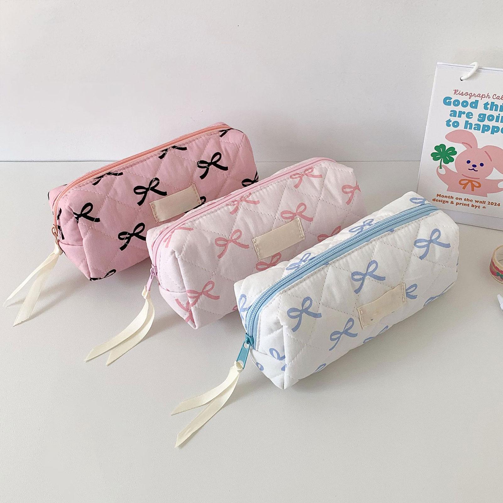 Cute Bow Pencil Case Portable Girl Makeup Bag Pouch Stationery Organizer Lightweight School Supplies