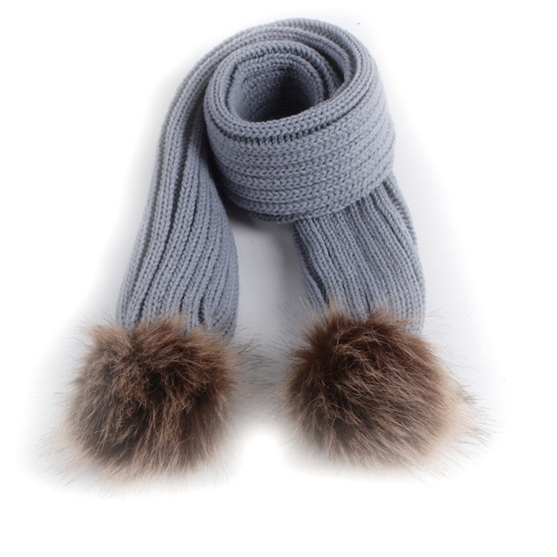 Kids Scarf Pompom Winter Warm Children Toddler Scarves Outdoor Solid Color Knitted Baby Girl Boy Scarf: gray scarf