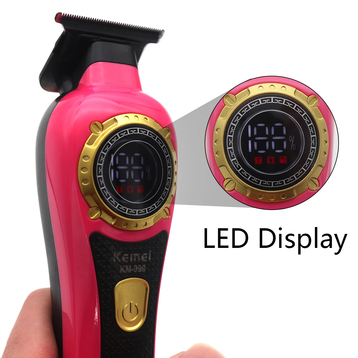 Kemei KM-999 Hair Trimmer for Men DLC T-Blade Zero Gapped LED Display Cordless USB Hair Clipper Finishing Machine