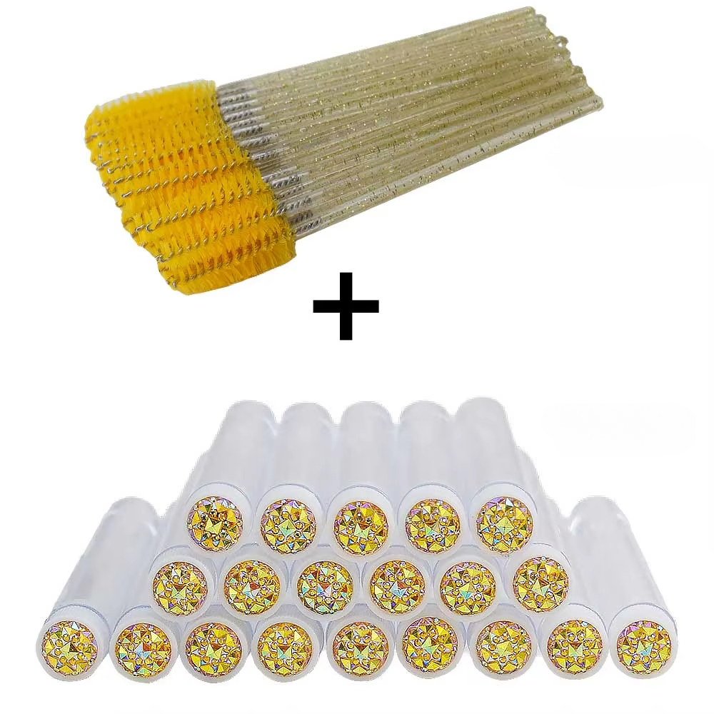 Tubes de brosse à cils avec baguettes de Mascara en cristal, peigne à sourcils, conteneur de bobines, applicateurs de brosse à cils, outils de maquillage, 50 pièces: Or