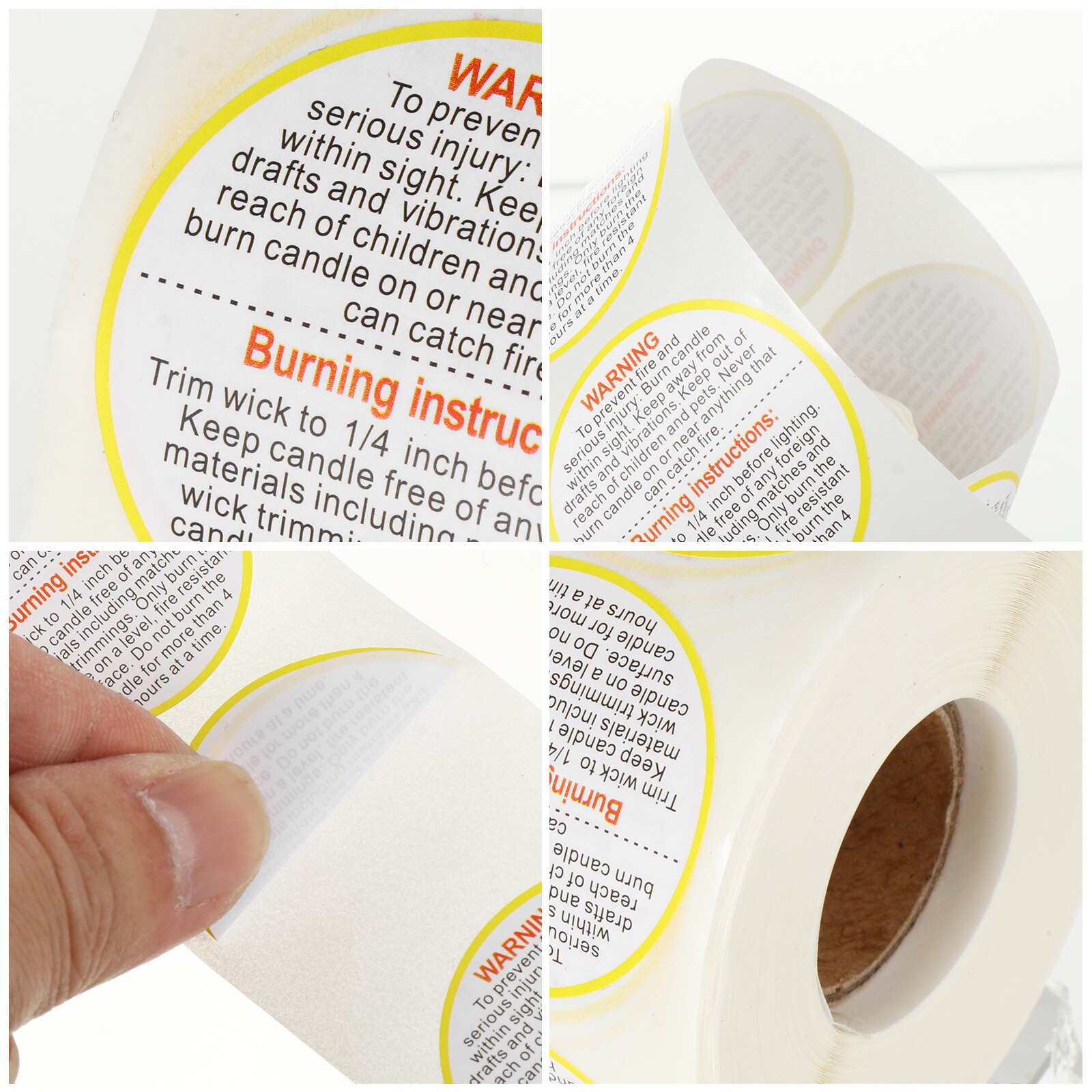1 Roll Candle Warning Sticker Label Removable Safety Decals for Candle Jar