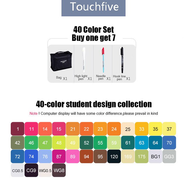Touchfive Marker 30/40/60/80 Farben Kunst Marker Set Fettige Alkohol Basierend Skizze Marker Stift für künstler Zeichnung Manga Animation: 40 student design