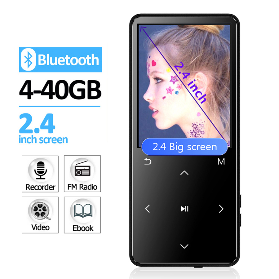 MP3 Player with Bluetooth and Speaker Touch Keys 2.4" Screen HiFi Player Walkman MP 3 Flac Music Player for kids 8/16/20/32/40GB