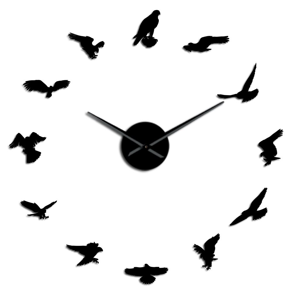 Falconry Bird Self Adhesive DIY Clock Watch Peregrine Falcon Silent Quartz Frameless Big Needles Quiet Sweep Cool Wall Art: Black / 47inch