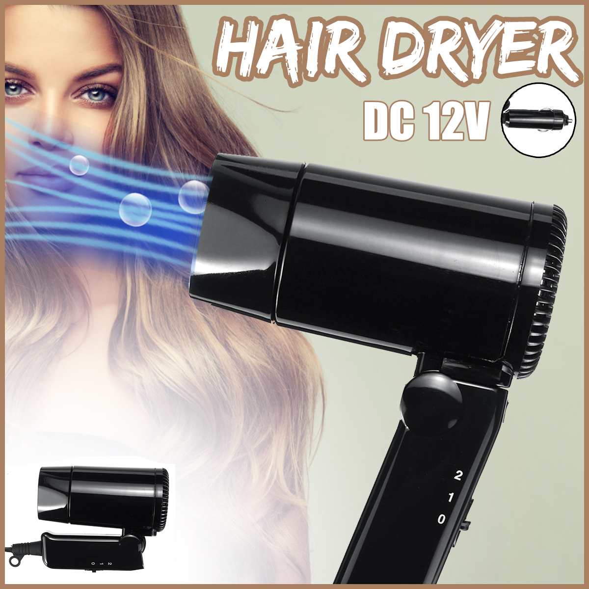 Portable Electric Hair Dryer 12V Car Folding Hair Dryer Hairdressing Tool Outdoor Travel Camping Vehicle Mini Hair Blower 3 Mode