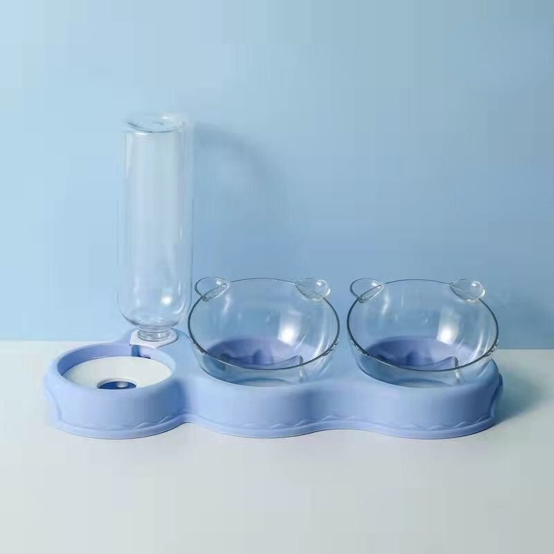Triple Kom Voor Kat Automatische Feeder Hond Kattenvoer Kom Met Fontein Dubbele Kom Drinker Verhoogde Stand Schotel Kommen voor Kat: Blue L38xW16.5cm