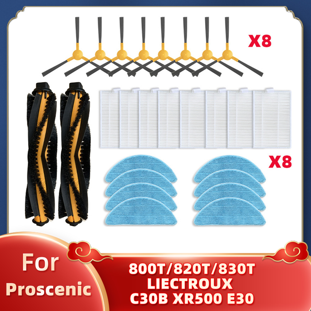 Compatibile con Proscenic 800T 820T 830T LIECTROUX C30B XR500 E30 Aspirapolvere robot Spazzola Laterale Filtro HEPA Panno Mocio Parti di Sostituzione