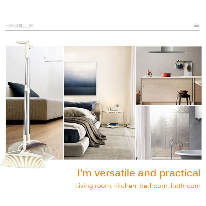 Foldable And Standing Broom And Dustpan Set Combination With Extendable Broomstick Cleaning Broom Dustpan Set For Home