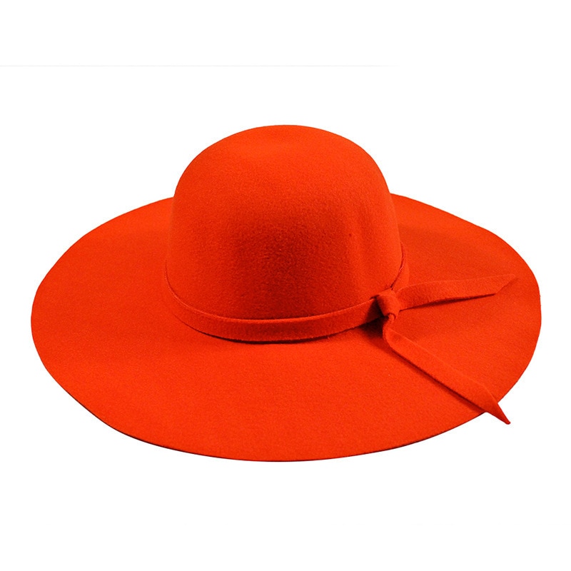 ¡Novedad! Sombrero Pillbox YIFEI, bombín Fedora sombrero de fieltro de ala ancha para mujer, gorra con lazo flexible para el sol, sombrero grande para mujer, 10 colores para exteriores: big red