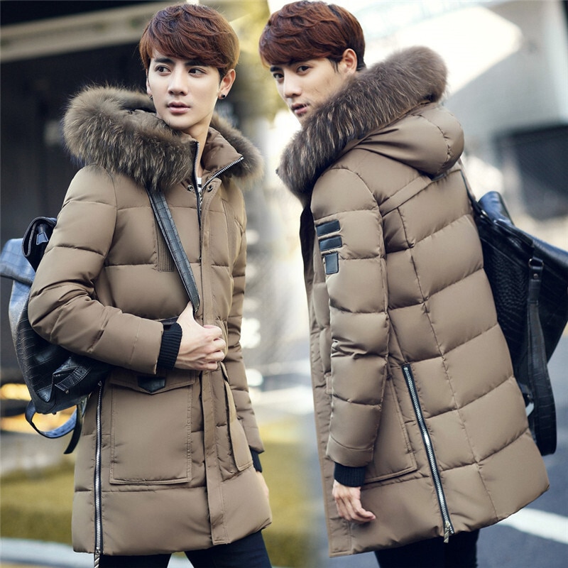 Herfst winter heren lange jas parka heren warme casual parka jas middellange dikke muts jas